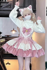 Robe Jsk Lolita Princesse Douce avec Nœud Papillon à Volants à Trois Couches en Dégradé Rose